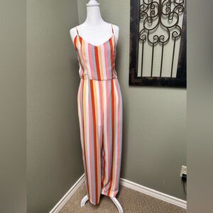 HYFVE striped spaghetti strap open tie back zipper bodice jumpsuit